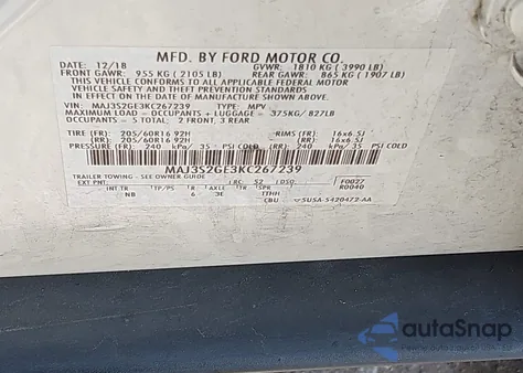 2019 Ford Ecosport Se z USA, uszkodzony, nr VIN MAJ3S2GE3KC267239